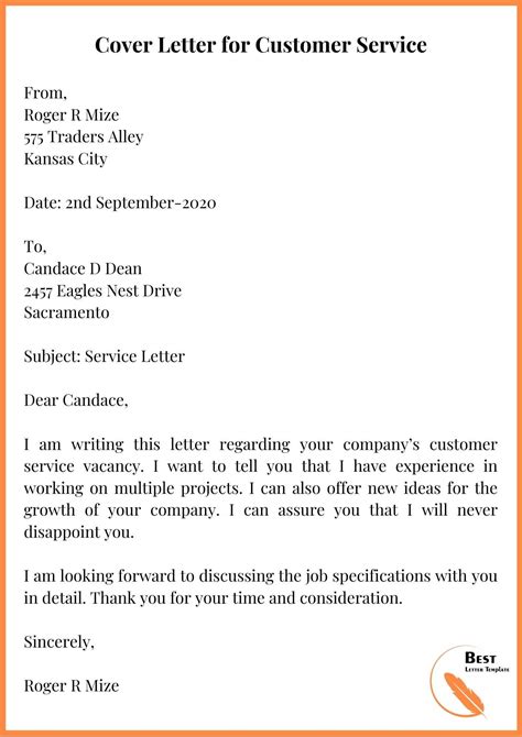 5 Service Letter Template Format Sample And Examples