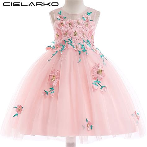 Cielarko Girls Floral Dress Wedding Birthday Party Kids Dresses Tulle