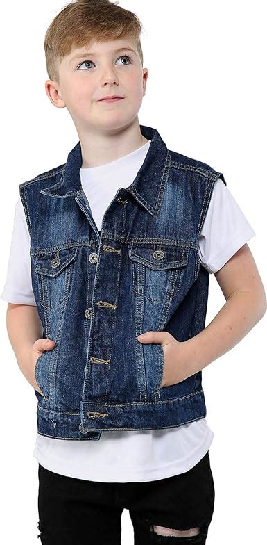 Kids Boys Denim Dark Blue Jacket Faded Jeans Gilet