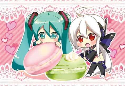 Safebooru 2girls Aqua Eyes Aqua Hair Caffein Chibi Detached Sleeves Hatsune Miku Long Hair