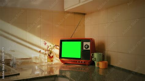 Vintage Television Green Screen Kitchen Table Retro Tv Zoom In Old