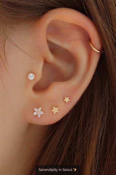 Flat Star Stud K Gold Cool Ear Piercings Earings Piercings Ear