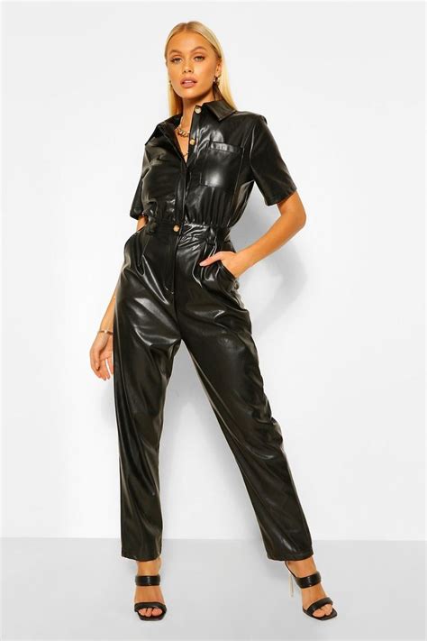 Faux Leather Pu Boiler Jumpsuit Leather Catsuit Black Leather Outfit Leather Outfit