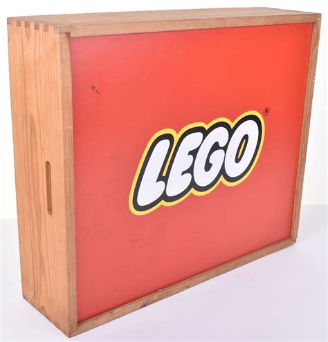 1960s Lego Wooden Storage Box Sliding Red Lid With Logo To Front