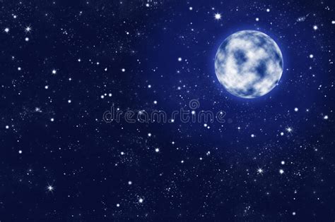 Full Moon On Blue Starry Night Sky Stock Illustration
