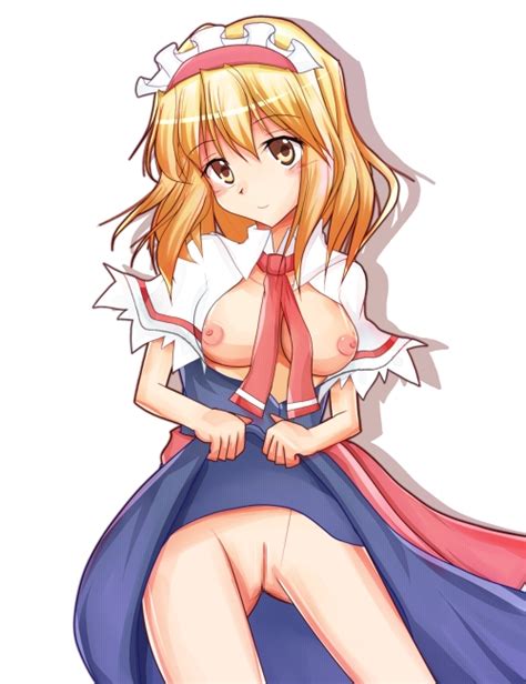 rule 34 alice margatroid blonde hair bottomless breasts pussy skirt lift touhou 175099