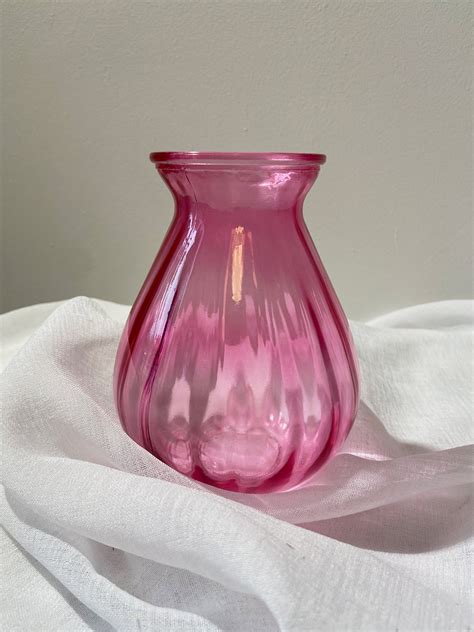 Small Pink Glass Vase Pink Tulip Vase Small Clear Glass Etsy
