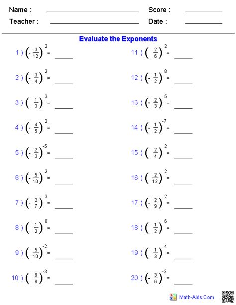 Free Exponent Worksheets