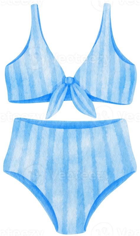 Blue Stripes Two Piece Bikini Swimsuits Watercolor Style For Summer