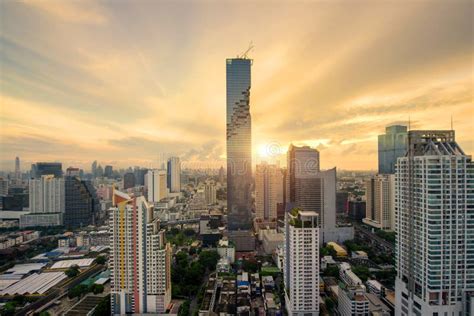 Bangkok Skyscraper And Bangkok Skyline During Sunrise At Morning Stock