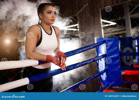 Confident Female Boxer In Gym Stock Photo Image Of Relaxing Boxing
