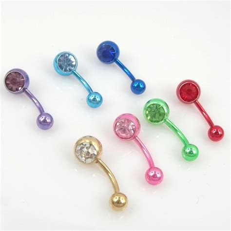6pcs Mixed Colorful Rhinestone Ball Navel Ring Stainless Steel Barbell Piercing H6199 On Luulla
