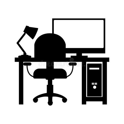 Monochrome Silhouette With Home Office Stock Illustration