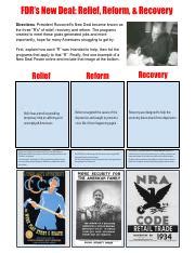 Relief Recovery Reform Worksheet Pdf Fdr S New Deal Relief Reform Recovery Directions