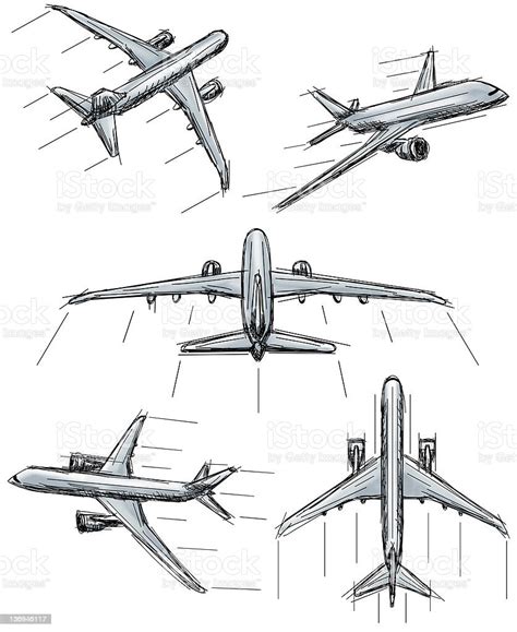 Jet Airplane Sketches stock vector art 136946117 | iStock