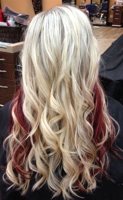 The ombre hairstyle should gradually blend from one color to another. Beautiful blonde hair with red underneath | Hair styles ...