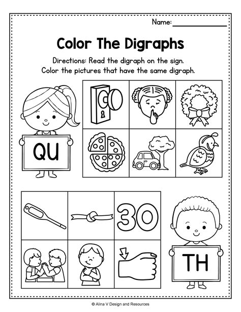 Consonant Digraph Worksheets For Kindergarten Beginning Digraphs Color
