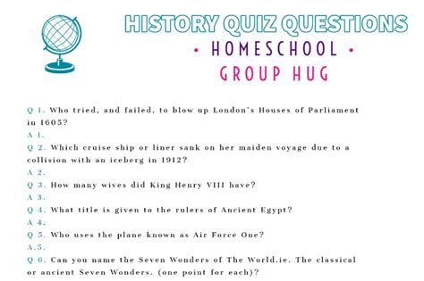 History Quiz Questions For Kids Homeschool Group Hug
