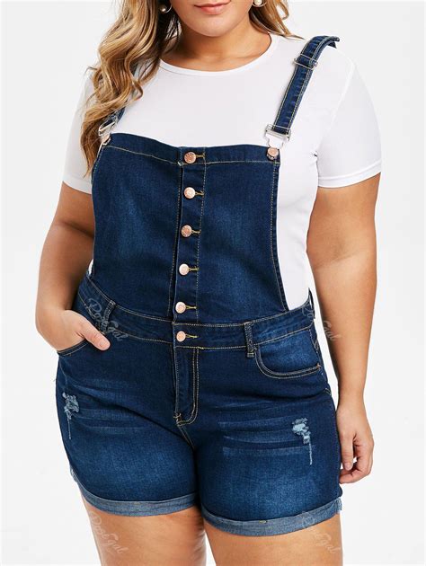46 Off Plus Size Cuffed Distressed Denim Overall Shorts Rosegal