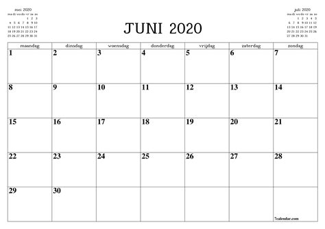 Afdrukbare Blanco Kalender A4 A5 En A3 Pdf En Png Juni 2020