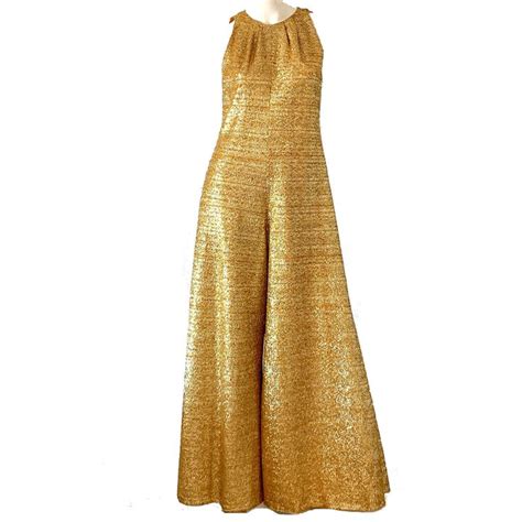 Sold 60s Gold Lame Jumpsuit Ricano Knits Metallic Palazzo Etsy