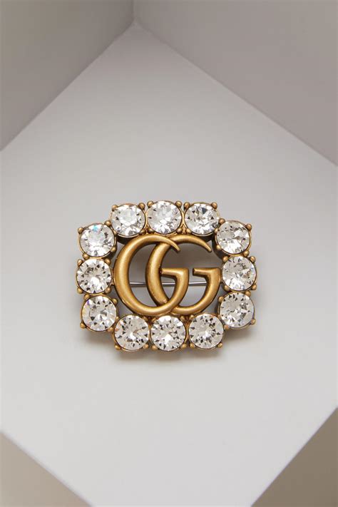 Gucci Metal Double G Brooch With Crystals In Goldcrystal Metallic Lyst