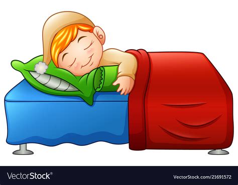 Cartoon Cute Little Boy Sleeping In Bed Royalty Free Vector