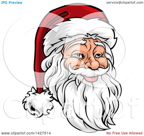 Clipart Of A Cartoon Jolly Santa Claus Face In A Christmas Hat Royalty Free Vector