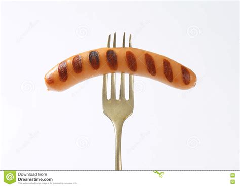 Grilled Wiener Sausage On Fork Stock Photo Image Of Snack Thin 73260744