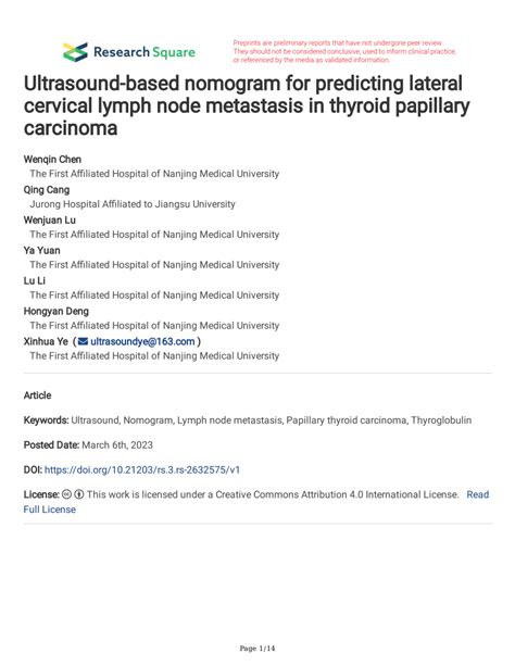 Pdf Ultrasound Based Nomogram For Predicting Lateral Cervical Lymph