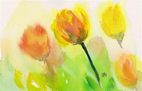 Watercolor Painting Of Yellow Tulips Kris Debruine Studio By Kris