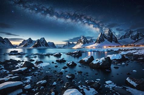 Premium Photo Milky Way Above Frozen Sea Coast And Snow Covered