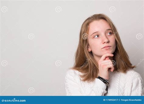 Pensive Girl Positive Caucasian Teen Girl Stock Image Image Of Idea