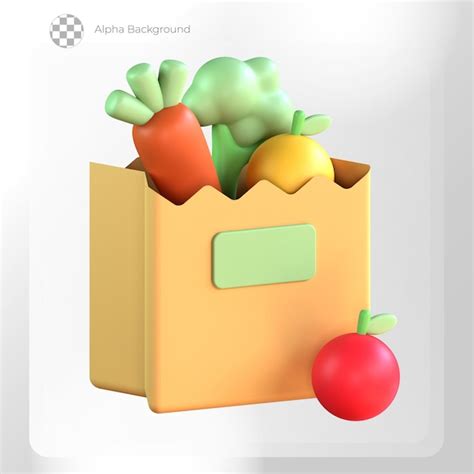 Premium Psd 3d Online Shopping Groceries Food Paper Bag