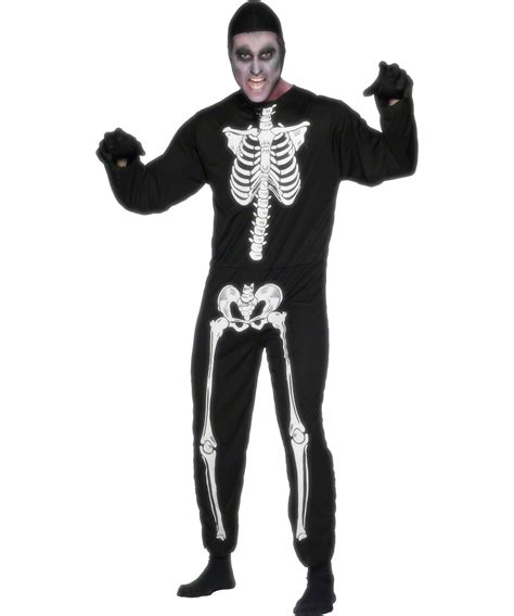 Hooded Skeleton Jumpsuit Costume All Mens Halloween Costumes Mega Fancy Dress