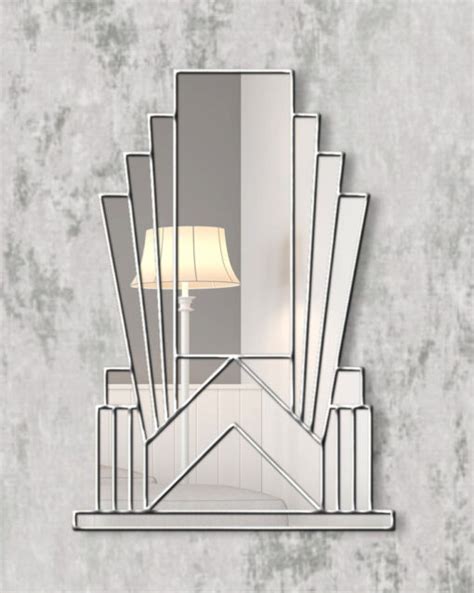 Aurora Original Handcrafted Art Deco Over Mantle Wall Mirror In Silver