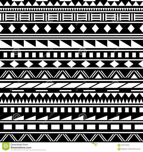 Black And White Simple Shapes Ethnic African Striped Seamless Pattern
