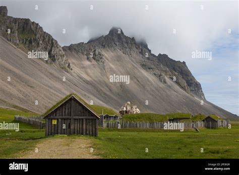 Abandoned Viking Village Constructed For A Film In Hofn Iceland Stock