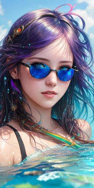 Premium Ai Image A Girl With Purple Hair And Blue Glasses
