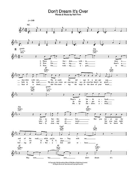 Crowded House Dont Dream Its Over Sheet Music Notes Chords Sheet