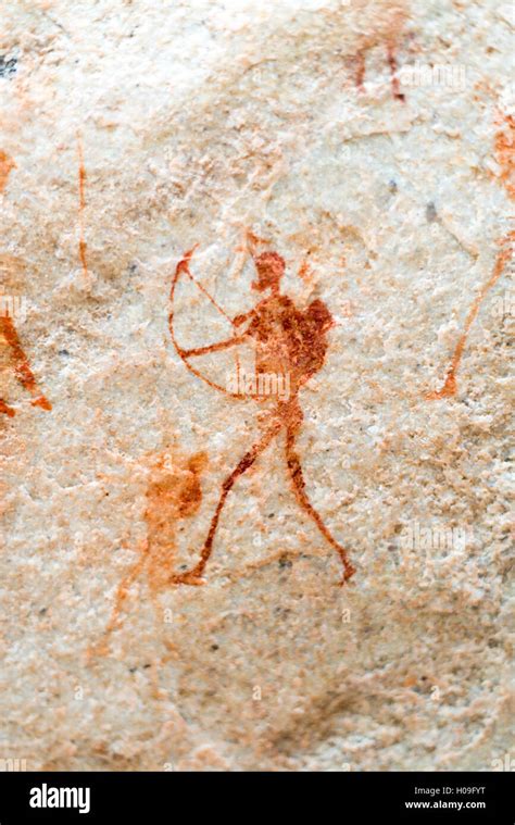 San Rock Art Cave Paintings On The Wall Of A Rocky Overhang In The