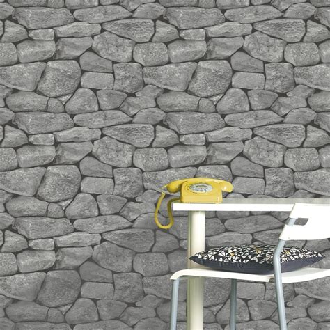 Holden Stones Grey Dry Stone Wall Rock Brick Effect