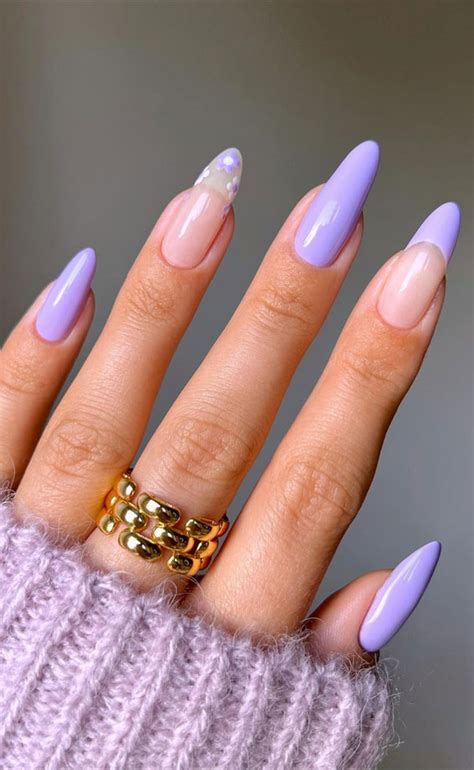 40 Trendy Flower Nail Designs That You Should Try Flower Lilac French Nails