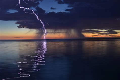 Kari Likelikes Lightning Reflecting Over The Water Nature