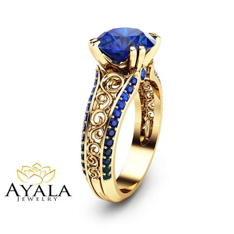 2 Carat Blue Sapphire Custom Ring 14k Yellow Gold Sapphire Ring Unique