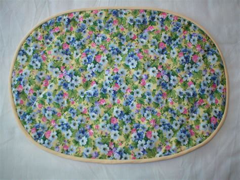 Set Of 4 Quilted Cotton Oval Placemats Small Blue Pink And