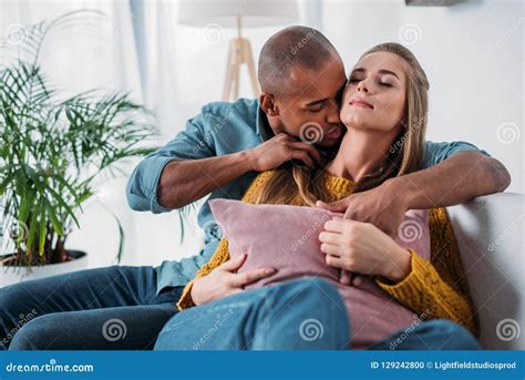 African American Boyfriend Kissing Stock Photo Image Of Interracial