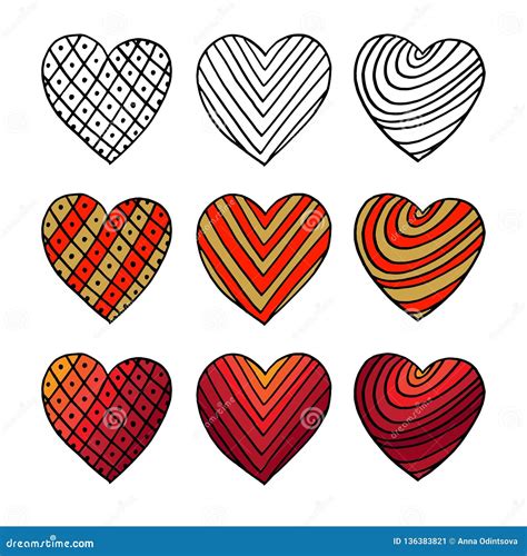 Set Of Hand Drawn Hearts Colorful Valentine Vector Sketch Doodle