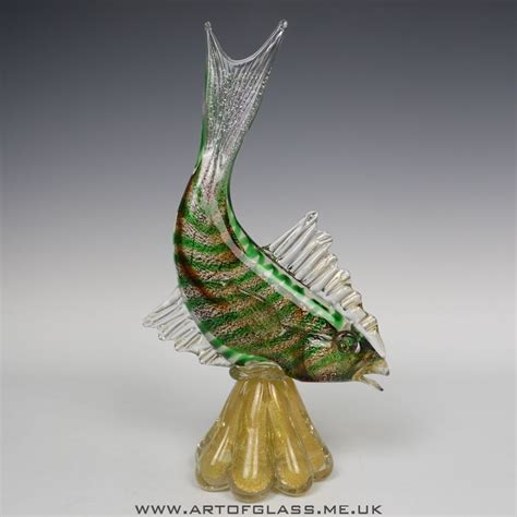 Murano Glass Fish Sculpture With Gold Silver Leaf Inclusions Glass