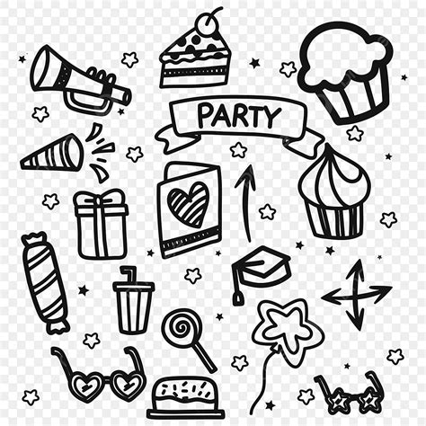 Set Of Party Doodle In Transparent Background Free Vector Party